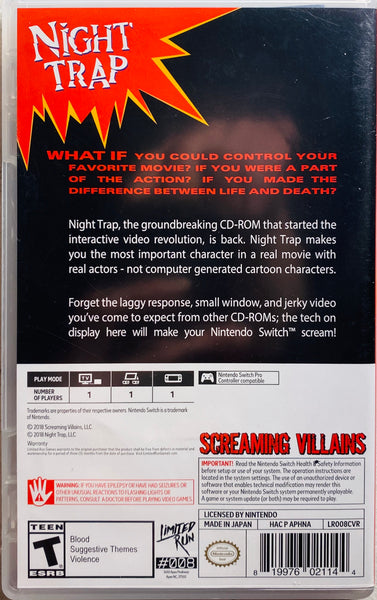 Limited Run #8 Night Trap 25th Anniversary Switch Game Nintendo Interactive Horror Movie